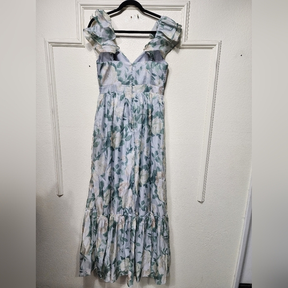 Lulus Soiree Perfection Light Blue Floral Ruffled Tiered Maxi Dress M Wedding - Picture 8 of 11